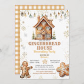 ジンガーブレッドハウス金ゴールド飾クリスマスパーティー 招待状 (正面/裏面)