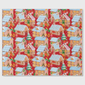 ジンガーブレッドビレッジ（赤） ラッピングペーパー (フラット)