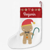 ジンガーブレッドボーイホリデークッキーレッド縁ど名前 スモールクリスマスストッキング (裏面)