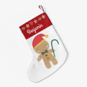 ジンガーブレッドボーイホリデークッキーレッド縁ど名前 スモールクリスマスストッキング (裏面 (吊り時))