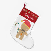 ジンガーブレッドボーイホリデークッキーレッド縁ど名前 スモールクリスマスストッキング (正面 (吊り時))