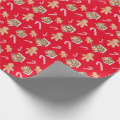 ジンガーブレッド休日スイーツレッドラッピング紙 ラッピングペーパー (角)