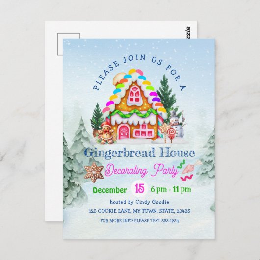 ジンガーブレッ飾ドハウスのパーティーウィンターホリデー ポストカード (正面/裏面)
