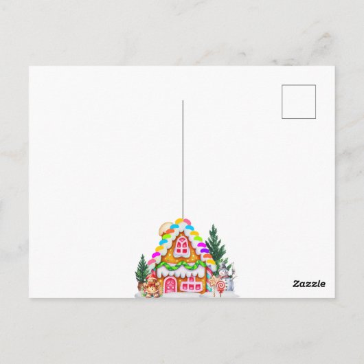 ジンガーブレッ飾ドハウスのパーティーウィンターホリデー ポストカード (裏面)