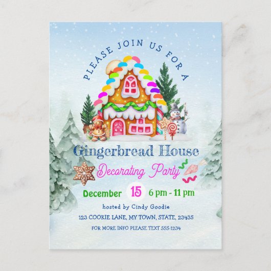ジンガーブレッ飾ドハウスのパーティーウィンターホリデー ポストカード (正面)
