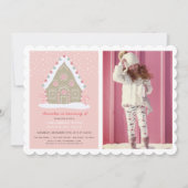 ジンガーブレッ飾ドハウスのピンク誕生日写真 招待状 (正面)