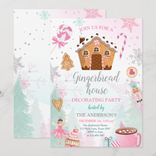ジンガーブレッ飾ドハウスズパーティー招待状クッキー 招待状 (正面/裏面)