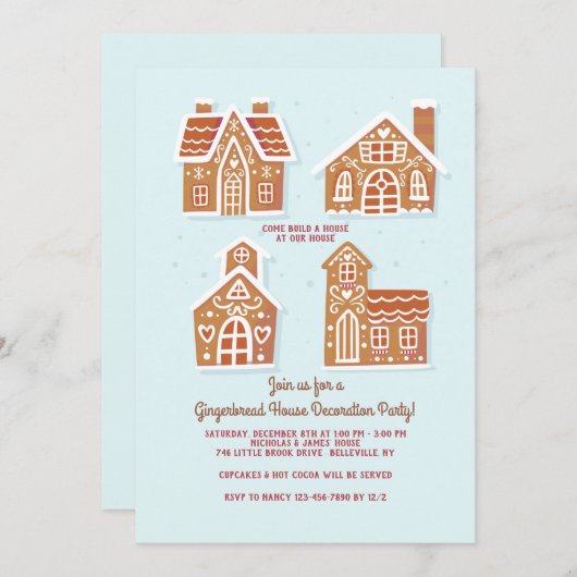 ジンガーブレッ飾ドハウスパーティの招待状 招待状 (正面/裏面)