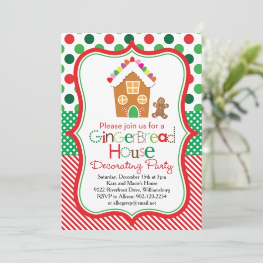 ジンガーブレッ飾ドハウスパーティの招待状 招待状 (スタンド正面)