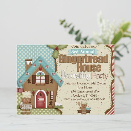 ジンガーブレッ飾ドハウスパーティの招待状 招待状 (スタンド正面)