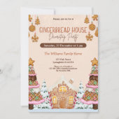 ジンガーブレッ飾ドハウスパーティーブラウン 招待状 (正面)