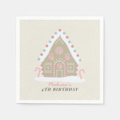 ジンガーブレッ飾ドハウス誕生日ベージュ スタンダードカクテルナプキン (正面)