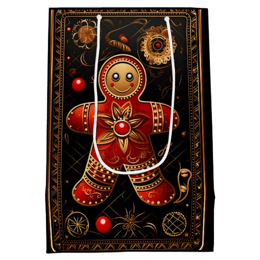 ジンガー華美ブレッドクッキー黒い赤い金ゴールドクリスマス ミディアムペーパーバッグ (裏面)