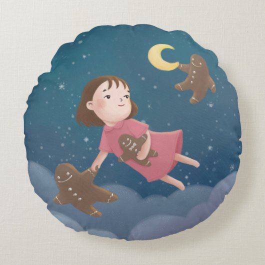 ジンガー飛んでいるパンのクッキーの夢と ラウンドクッション (正面)