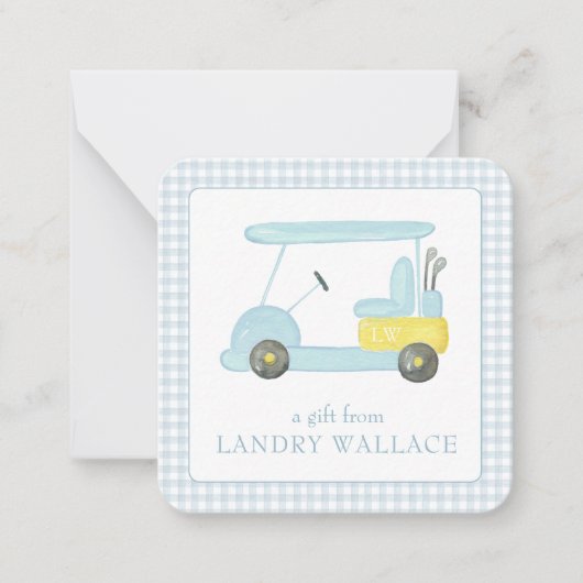 ジンガ名門私立校風のムウォーターカラーブルーモノグラムゴルフカート ノートカード (正面)