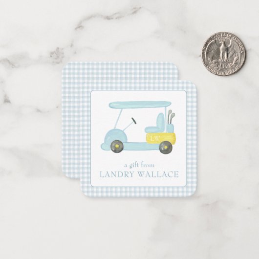 ジンガ名門私立校風のムウォーターカラーブルーモノグラムゴルフカート ノートカード (正面/裏面インサイチュ)