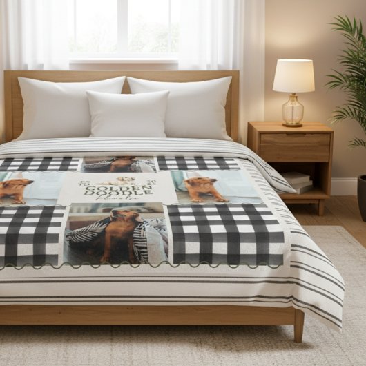 ジンガ市松模様にムゴールデンドードルペットフォーフォト フリースブランケット