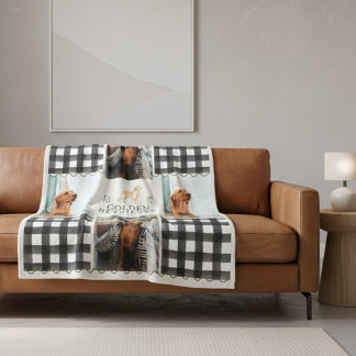 ジンガ市松模様にムゴールデンレトリエバーペットフォーフォト フリースブランケット