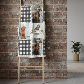 ジンガ市松模様にム・ダックスシュントPet写真4枚 フリースブランケット