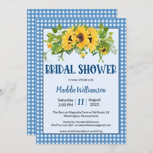 ジンガ素朴ムサンフラワーズカントリーブライダルシャワー 招待状 (正面/裏面)