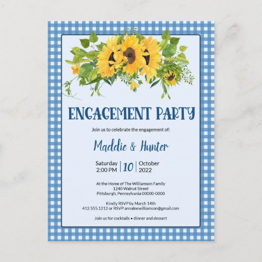 ジンガ素朴ム&サンフラワーズ婚約パーティ インビテーションポストカード (正面)