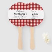 ジンガ赤と白ムパターンブライダルピクニック ハンドファン (正面&裏面)