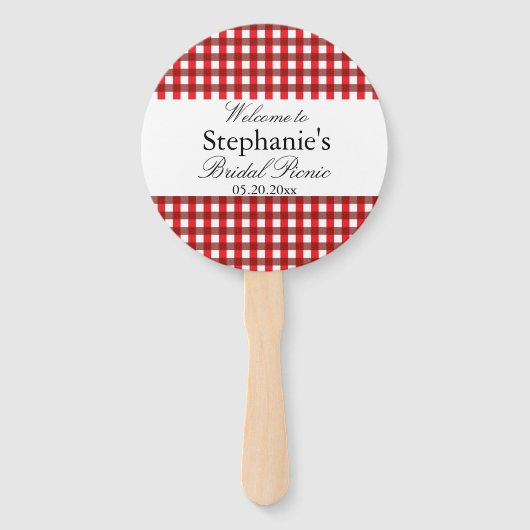 ジンガ赤と白ムパターンブライダルピクニック ハンドファン (正面)