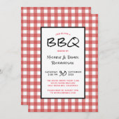 ジンガ赤と白ムBBQピクニックパーティー 招待状 (正面/裏面)