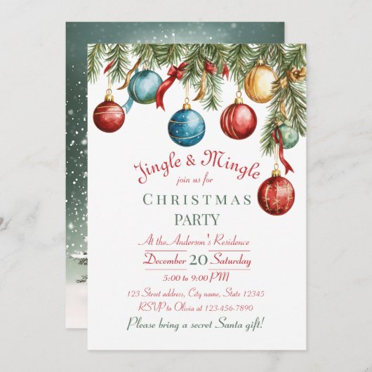 ジンクル＆ミンゴルのクリスマスパーティー招待状 招待状 (正面/裏面)
