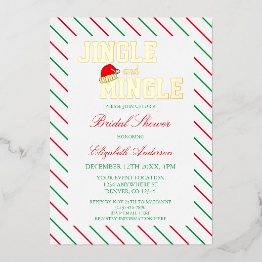 ジングルとミングルクリスマスブライダルシャワー 箔招待状 (正面)