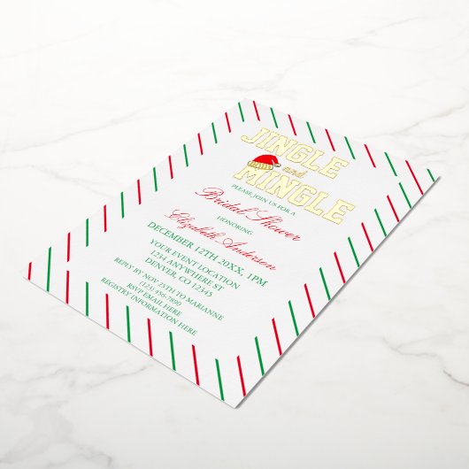 ジングルとミングルクリスマスブライダルシャワー 箔招待状 (回転した状態)