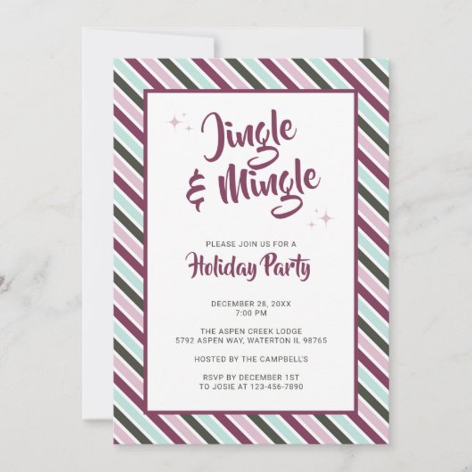 ジングルとミングルクリスマスホリデーパーティストライプズ 招待状 (正面)
