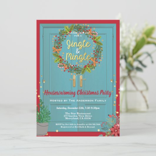 ジングルとミングルクリスマス引っ越し祝いパーティーパーティー 招待状 (スタンド正面)