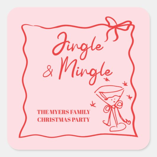 ジングルとミングルピンクレッドのリボン スクエアシール (正面)