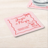 ジングルとミングルピンクレッドのリボン スクエアペーパーコースター (アングル)