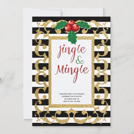 ジングルとミングル金ゴールドグリッターホリデーパーティー 招待状 (正面)