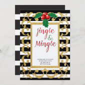 ジングルとミングル金ゴールドグリッターホリデーパーティー 招待状 (正面/裏面)