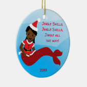 ジングルは人魚のアフリカ系アメリカ人のサンタの帽子を殻から取り出します セラミックオーナメント (右)