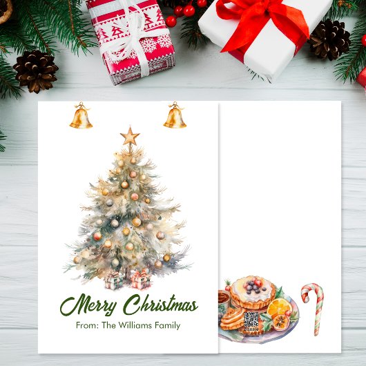 ジングルベルが付いた水彩のクリスマスツリー シーズンカード