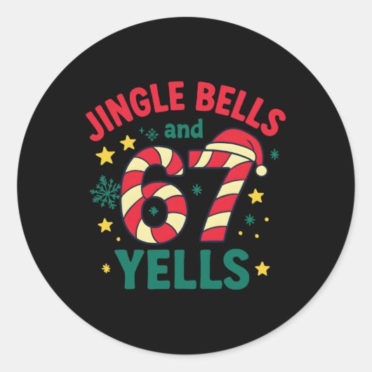 ジングルベルと67の叫び声 楽しいクリスマスの6 7 メメ ラウンドシール (正面)