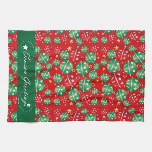 ジングルベルのクリスマスのオーナメントパターン キッチンタオル (横)