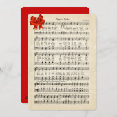 ジングルベル ヴィンテージ楽譜、赤いサテンのリボン シーズンカード (正面/裏面)