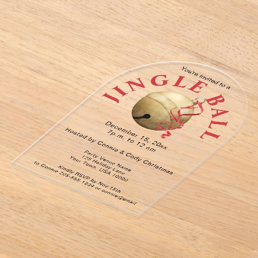 ジングルボールエレガントアクリルホリデー招待状 アクリル招待状 (レイダウン)