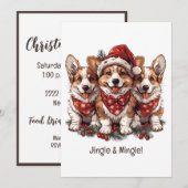 ジングル・アンド・ミンゲル クリスマスのウェルシュコーギー子犬 招待状 (正面/裏面)
