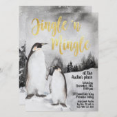 ジングル&ミングルウォーターカラーペンギンパーティー招待状 招待状 (正面/裏面)