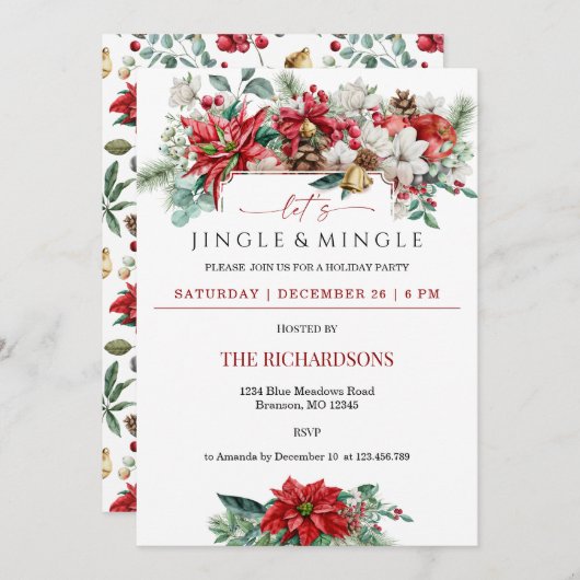 ジングル&ミングルウォーター色フローラクリスマスパーティー 招待状 (正面/裏面)