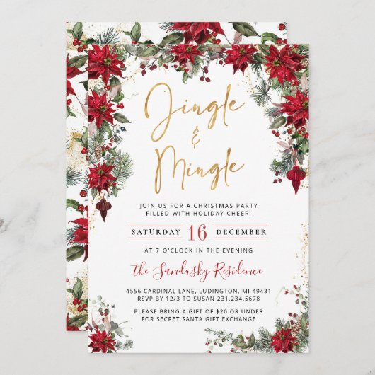 ジングル&ミングルクリスマスパーティの招待状 招待状 (正面/裏面)