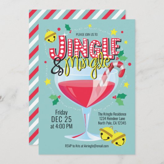 ジングル&ミングルホリデーカクテルパーティの招待状 招待状 (正面/裏面)