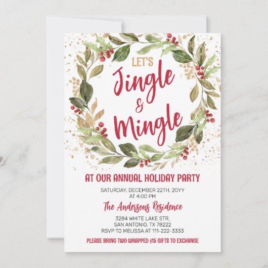 ジングル&ミングルホリデーパーティークリスマスディナー 招待状 (正面)