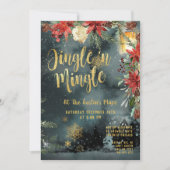 ジングル&ミングル金ゴールドフローラグリーナリーホリデーパーティー 招待状 (正面)